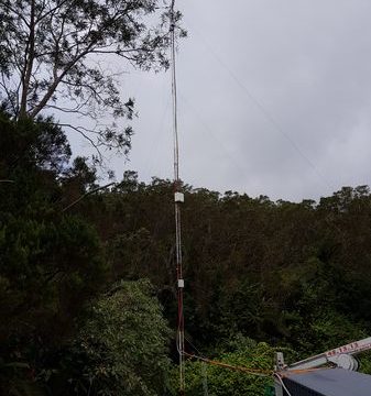 Tour de 30m pour la mesure des composés organiques volatils émis par les forêts. Site hôtel du Maïdo.